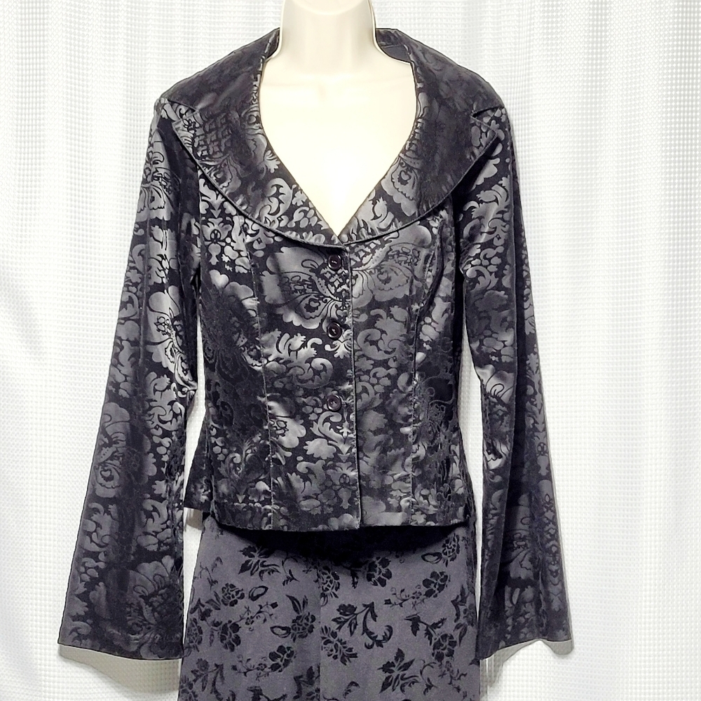 80s Vintage Velvet Satin Baroque Victorian Floral Jacket / Blazer Women's (M)